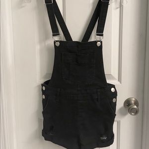 Distressed Denim Shorts Overalls
